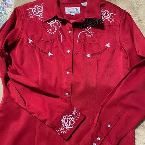 Rare Panhandle Slim Women’s Embellished Red Long Sleeve Western Shirt sz L